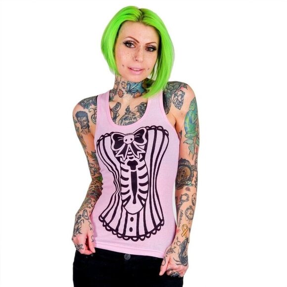 Too Fast Skeleton Corset Tank | Pink Racerback S NWT Alt-Core Emotional Armor - Picture 1 of 3